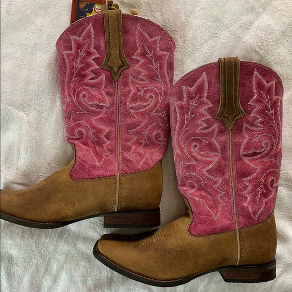 Cowboy Boots Leather Durango Pink Brown Women's Sz 10 - Picture 2 of 12